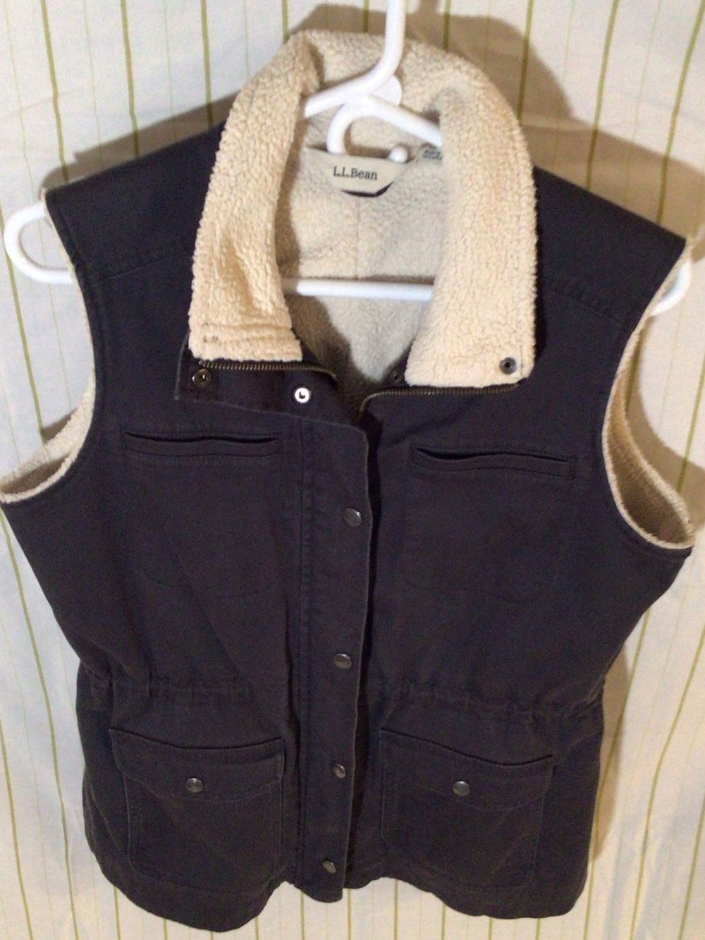 L.L. Bean Black Vest with Cream Sherpa Lining